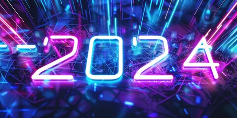 Wall Mural - Neon 2024 - A Digital New Year