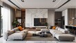 © kenza07 - Modern Living Room with Marble Accent Wall