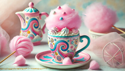 Wall Mural - soft cotton candy on a cup