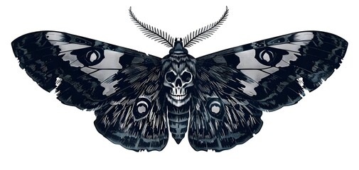 Black and White Moth with Skull Head