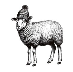 Sheep wearing a winter hat