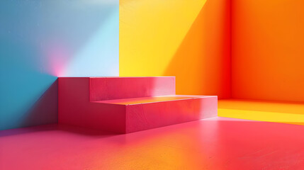 Wall Mural - abstract colorful minimalist background with textured steps and bright lights