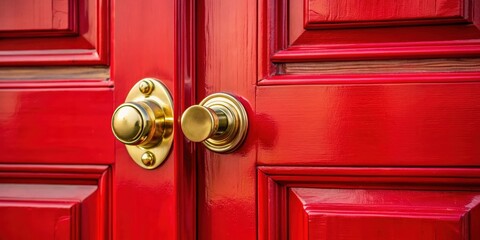 A close-up of a red front door with a shiny brass doorknob , entrance, doorway, home, welcome, house, exterior