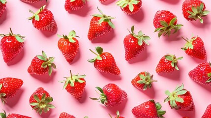 Wall Mural - Red strawberry pattern on a pink background.