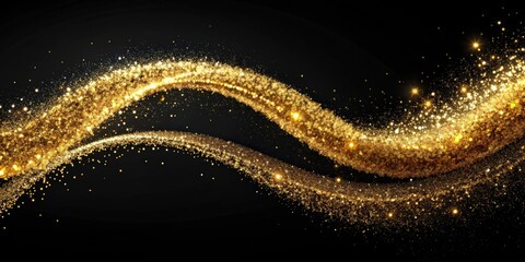 Wall Mural - Gold glitter swirl with shiny sparkles on a black background, gold, glitter, shiny, swirl, sparkles, elegant