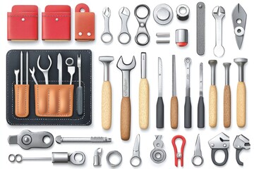 Wall Mural - Set of Hand Tools and Accessories in Leather Pouch