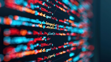 Futuristic Software Development Concept with Abstract Code and Circuit Patterns, Copy Space for Text, and Deep Depth of Field