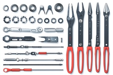 Wall Mural - Set of Mechanic Tools and Parts