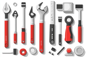 Poster - Set of Red Hand Tools with White Background