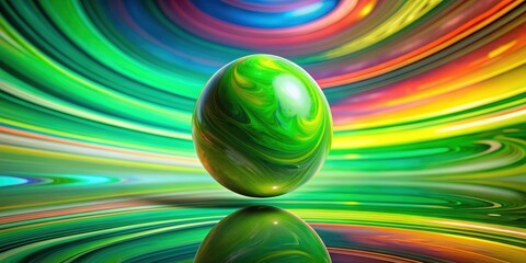 Green sphere floating on a colorful abstract background, green, sphere, abstract, background, colorful, design, art, shape