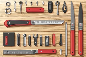 Tools on Wooden Background