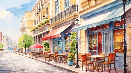 Canvas Print - Cafes and Restaurants watercolor style