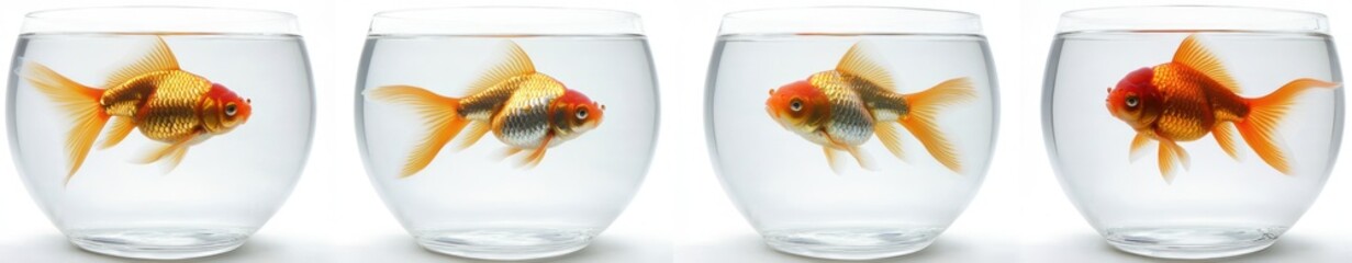 Four Goldfish in Glass Bowls