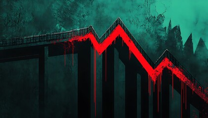 Poster - Illustration of a Collapsing Bridge Under a Downward-Trending Line Symbolizing Economic Weakness