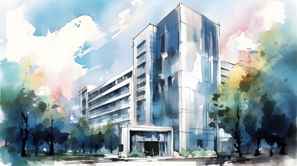 Wall Mural - Office Buildings watercolor style