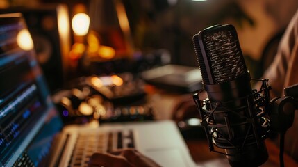 Young people recording podcast in studio