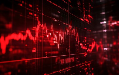 Poster - Stock Market Screen Displaying Plummeting Charts in Red with Currency Symbols