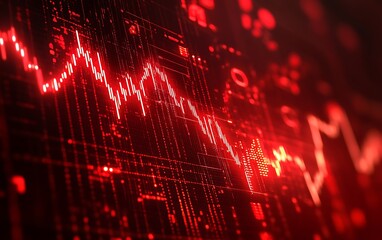 Poster - Stock Market Screen Displaying Plummeting Charts in Red with Currency Symbols