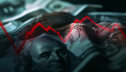 Poster - 3D Rendering of Shattered Golden Coins Falling Apart Representing Currency Devaluation in Crisis
