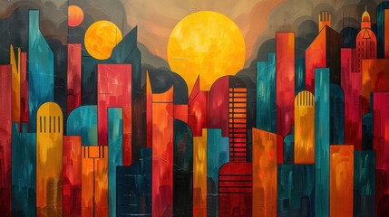 Canvas Print - Abstract Cityscape with Sun