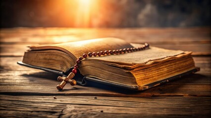 Closeup view of an old prayer book, religion, vintage, ancient, spirituality, faith, manuscript, religious text, page