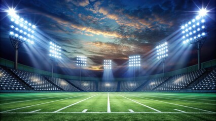 Stadium lights illuminating a sports field at night with copy space, night, sports, field, lights, stadium, illuminated