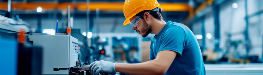 A worker operating an injection molding machine in a factory