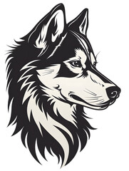  Siberian Husky Dog Head traditional tattoo illustration