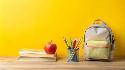 Back to school concept on light yellow background