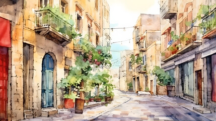 Wall Mural - Cultural Streets watercolor style