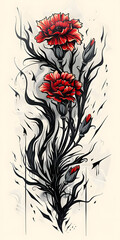 Wall Mural - Tribal Carnation flower Tattoo traditional tattoo illustration