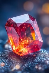 Sticker - A macro image of a fiery red ruby, capturing its rich color and the intricate details of its cut