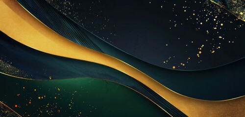 Abstract Background, metallic gold accents blending seamlessly into a gradient transition from deep navy blue to rich emerald green