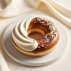 Vanilla donut with sprinkles and white frosting