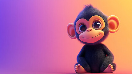 3D cute monkey character in beautiful gradient background, vibrant colors