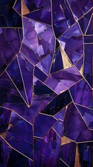 Wall Mural - Captivating deep purple canvas embellished with geometric shapes in radiant gold