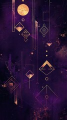 Wall Mural - Deep purple backdrop adorned with geometric shapes in gleaming gold