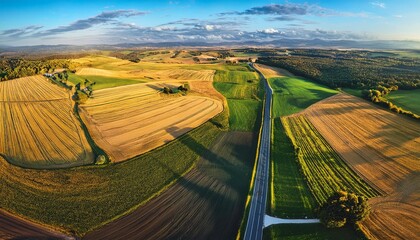 Wall Mural - landscape with a windmill in the background, landscape with vineyard in region, field of wheat in the morning, Farm landscape, agricultural fields, beautiful countryside, country road. Nature Illustra