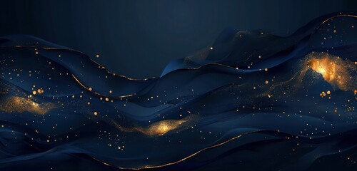 Wall Mural - Abstract Background, rich navy blue with shimmering gold accents