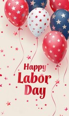 Wall Mural - Happy Labor day - lettering calligraphy with red, blue and white balloons. Labor day celebration in United States of America. Greeting card, poster, banner or invitation template