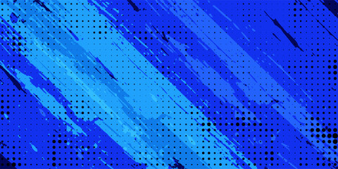 Wall Mural - Abstract Blue and White Grunge Background with Halftone Style. Brush Stroke Illustration for Banner, Poster, or Sports.