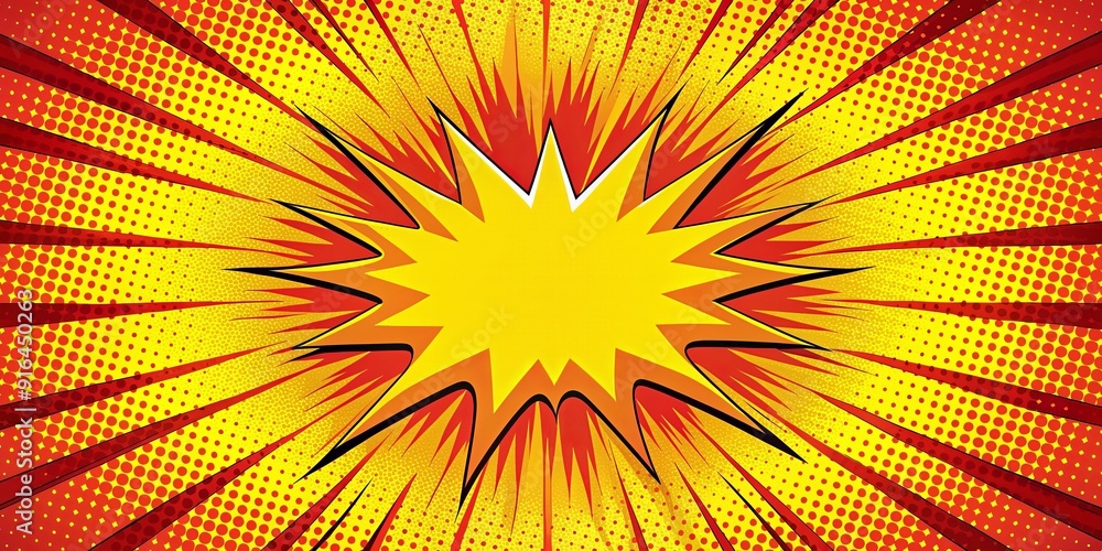 Dynamic comic book style explosion with bold yellow and red colors ...