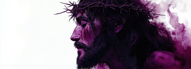 Watercolor Illustration of Jesus with Crown of Thorns, Side Profile