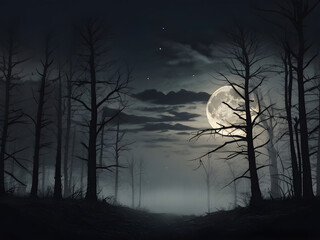 Wall Mural - full moon over the forest