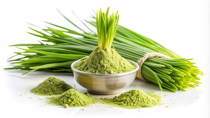 Barley grass detox superfood in powder and sprout form for a vegan green diet promoting health and wellbeing , barley grass, detox