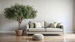 © Jane Studio - Comfortable sofa with cushions, pouf and decorative olive tree , comfortable, sofa, cushions, pouf, decorative