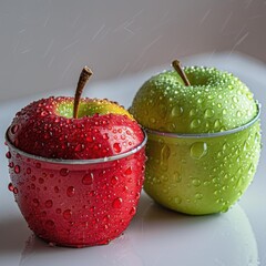 Canvas Print - Two apples with water drops on a white background.  They loo like a can. AI.