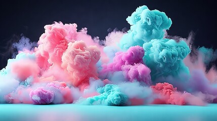 Wall Mural -   Blue-pink cloud of smoke on black background with reflection