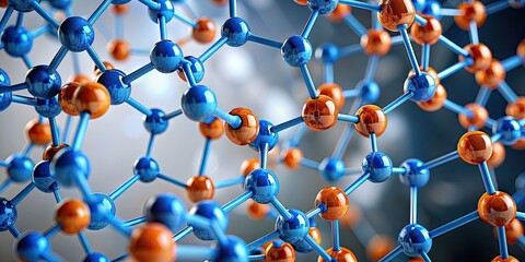 molecular structure in orange and blue, molecular, structure, three-dimensional, scientific, chemistry, organic, atoms