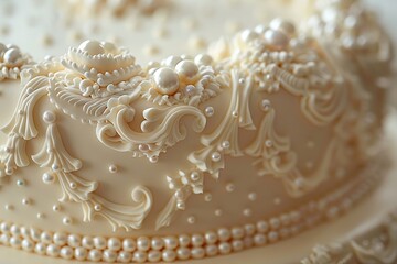 Canvas Print - Elegant White Wedding Cake with Pearl Decorations